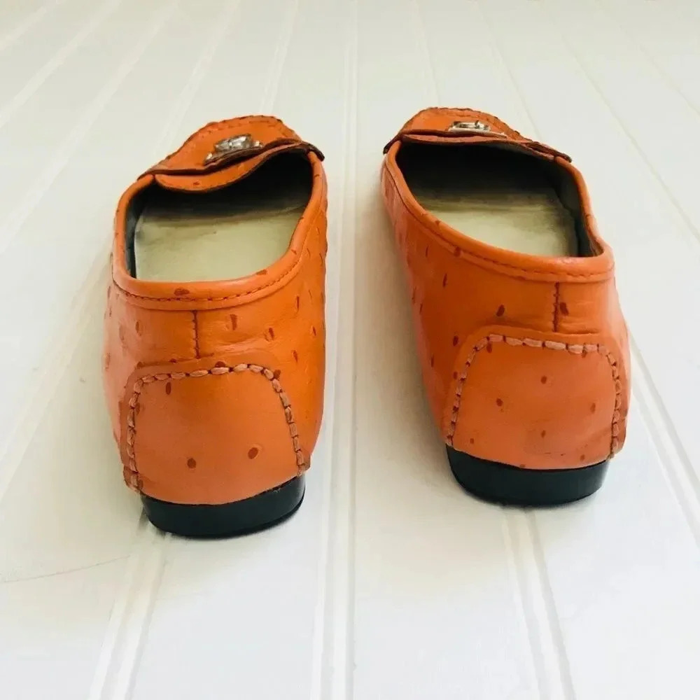 Michael Kors Hamilton Tangerine Ostrich Leather Loafers - Picture 4 of 8